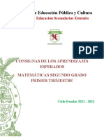 Cuadernillo Consignas Aprendizajes Esperados Matemáticas 2do. Grado Primer Trimestre 2022-2023