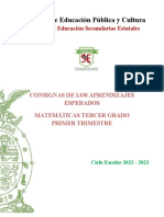 Cuadernillo Consignas Aprendizajes Esperados Matemáticas 3er. Grado Primer Trimestre 2022-2023