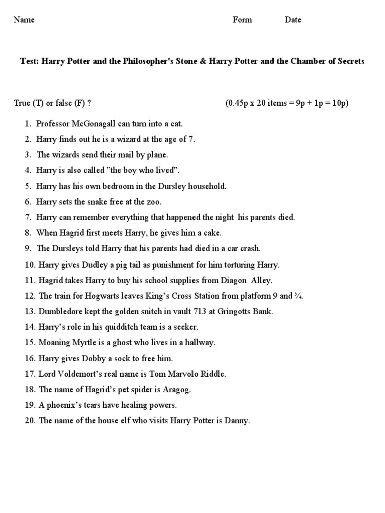 Test Harry Potter PDF Fantasy Contemporary Fantasy Novels