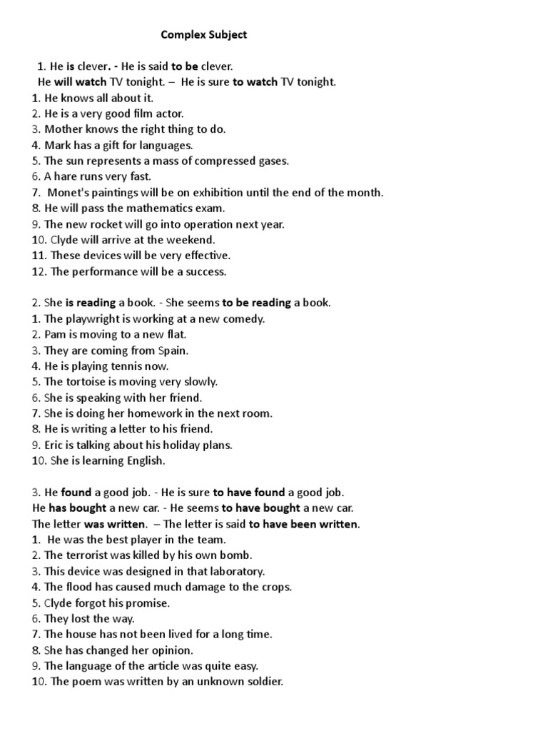 Complex Subject Ex. 3 | PDF