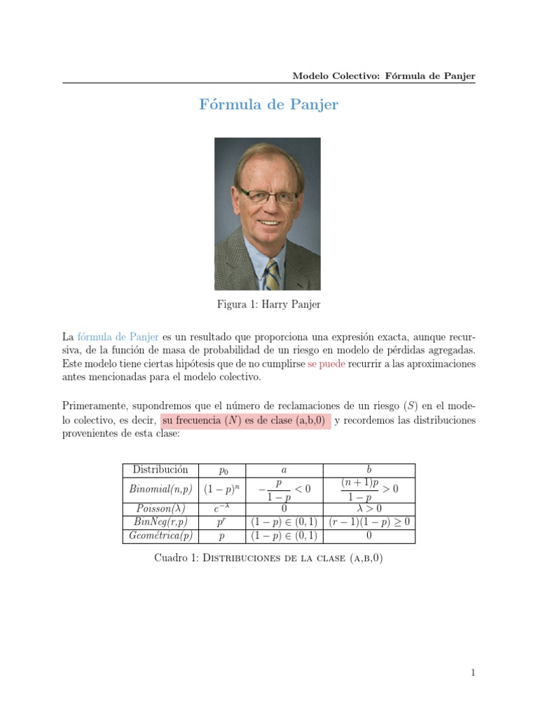 Fórmula de Panjer en Modelos Colectivos | PDF | Conceptos matemáticos ...