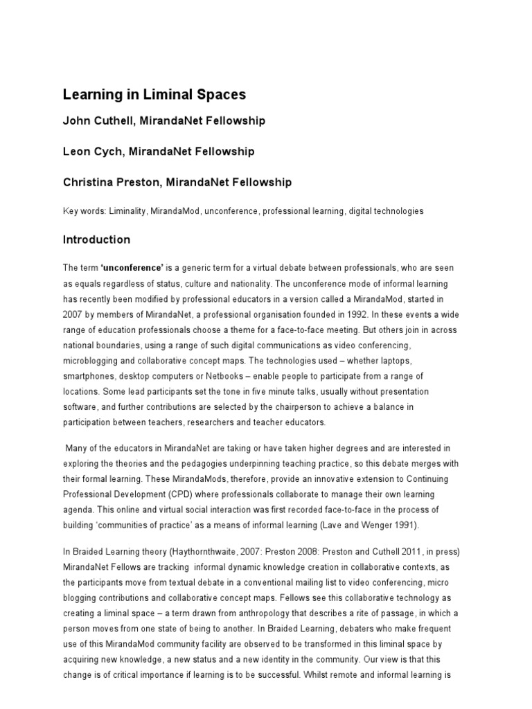 Learning in Liminal Spaces | PDF | Twitter | Learning