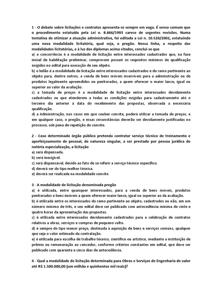 An lise das modalidades de licita o previstas na lei no 8 666 93 e na