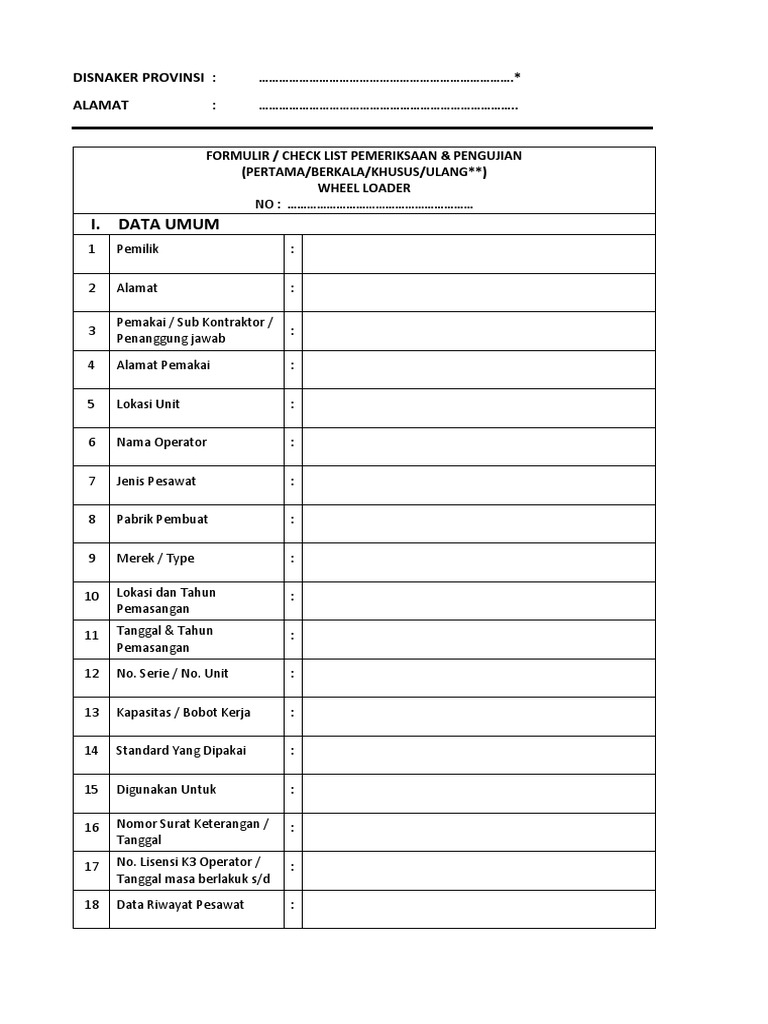 Check List Wheel Loader | PDF