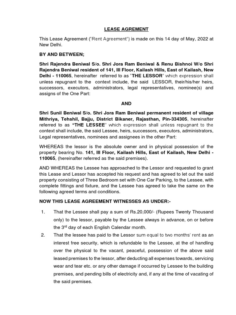 Updated Rent Agreement PDF Lease Property Law