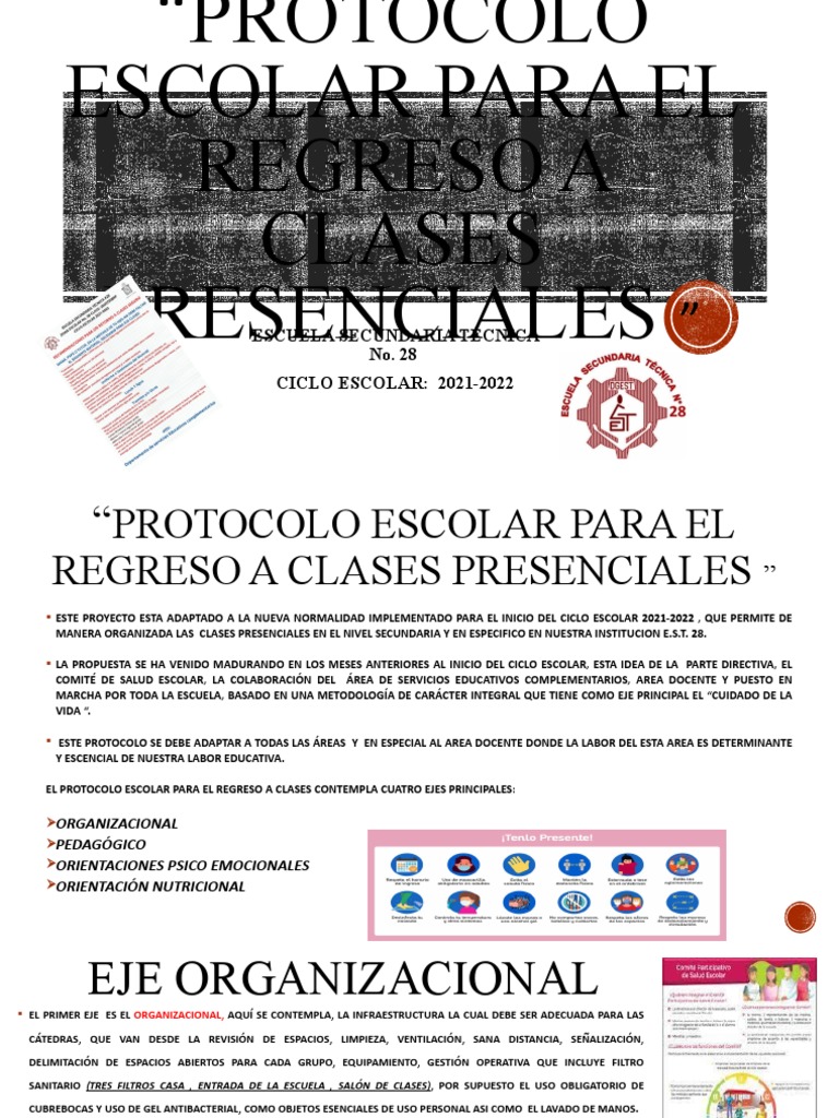 Protocolo Escolar Para El Regreso A Clases Presenciales E S T 28 Pdf