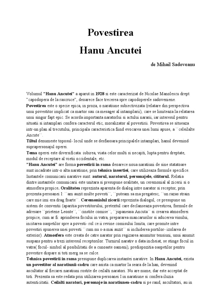 Hanu Ancutei Rezumat Pe Scurt