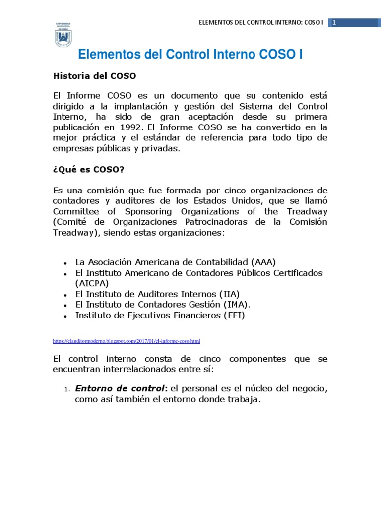 2 - Elementos Del Control Interno COSO I | PDF | Calidad (comercial ...