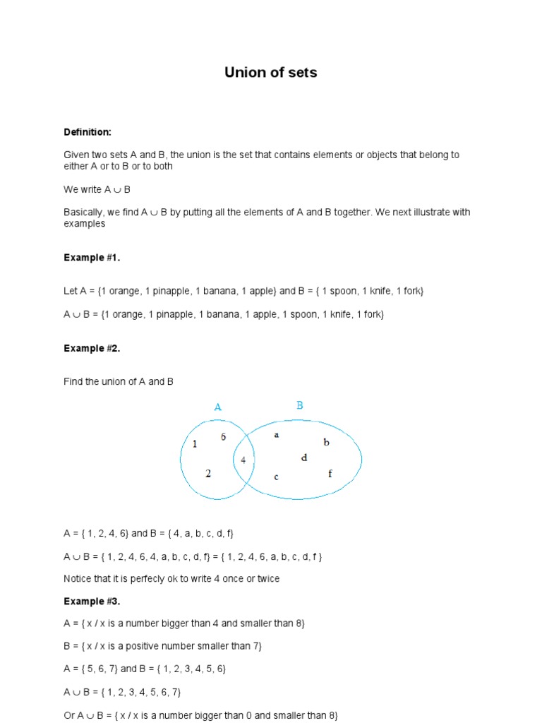 Union of Sets: Definition | PDF | Intersection (Set Theory) | Element ...