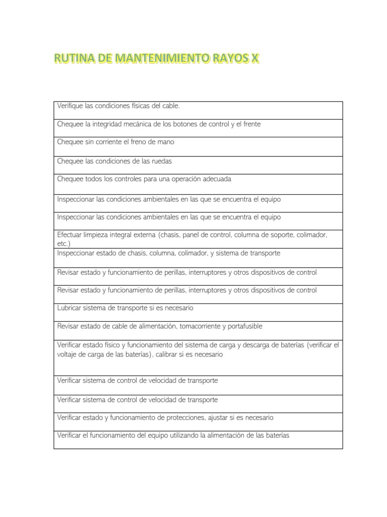 Rutina de Mantenimiento Rayos X | PDF