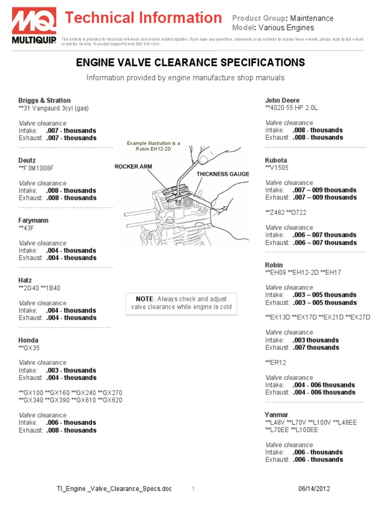 Engine Valve Clearance Specs PDF Engines Mechanical Engineering