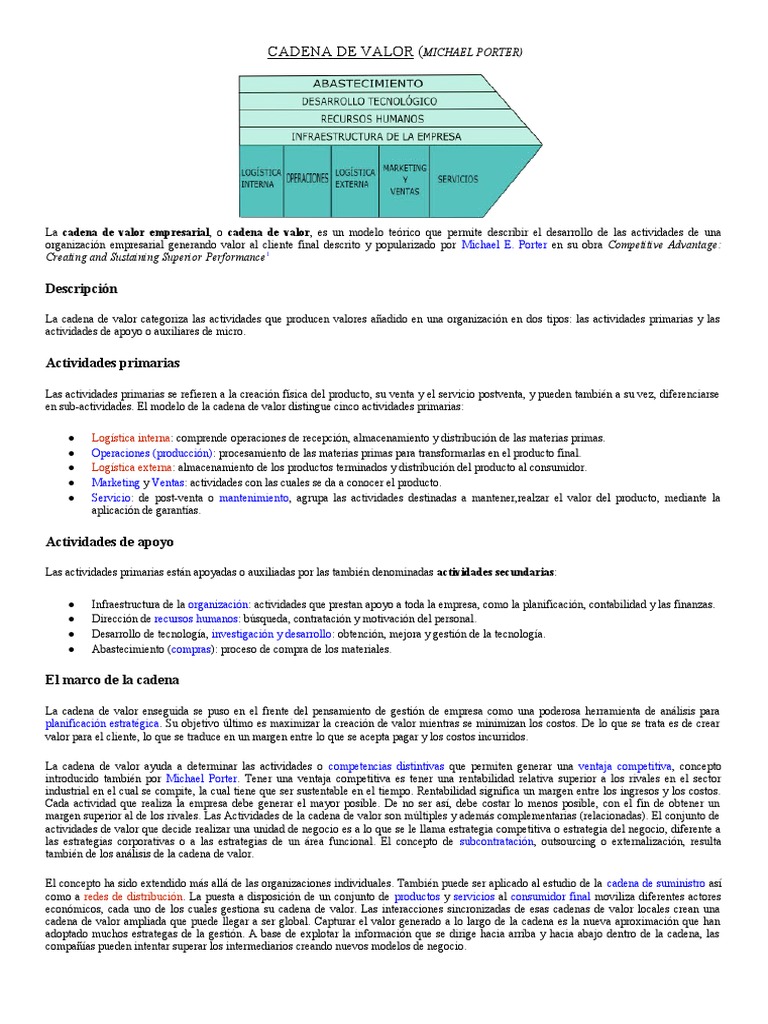 Cadena de Valor según Michael Porter | PDF | Cadena de valor | Liderazgo