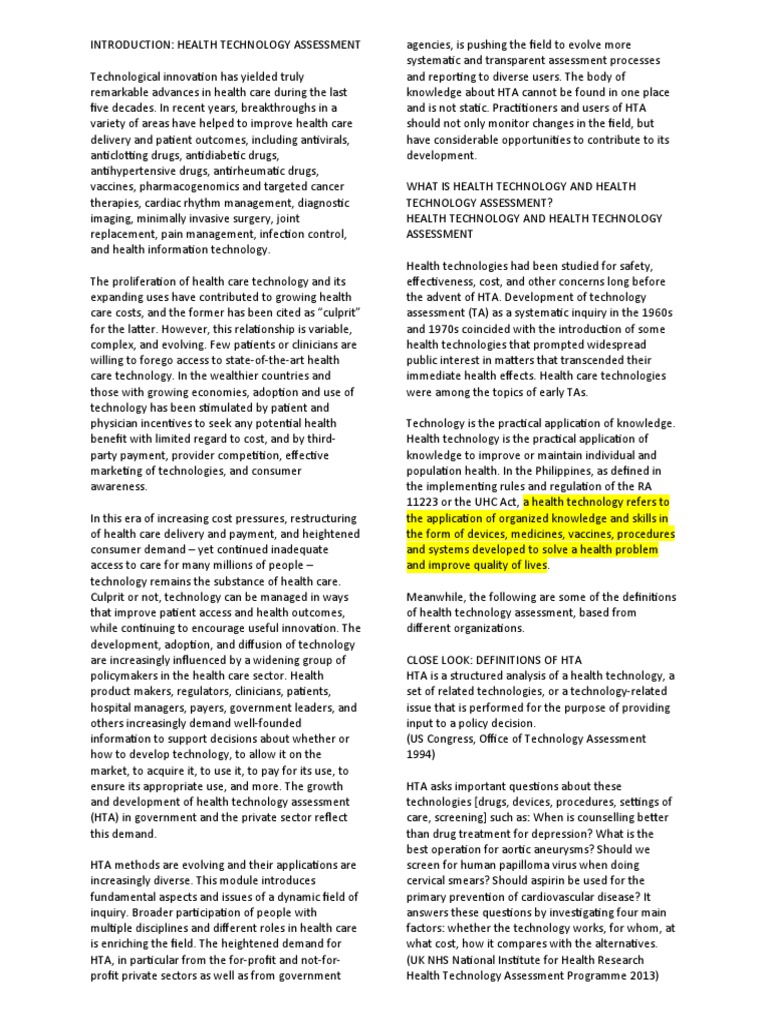 Understanding Health Technology Assessment | PDF | Health Care ...