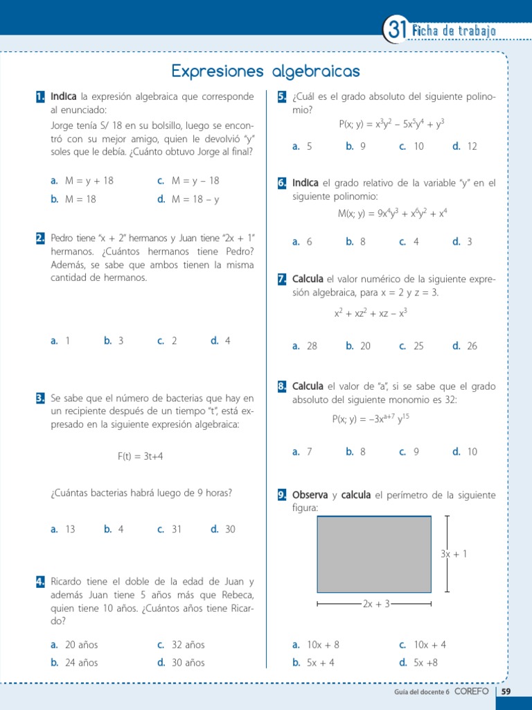 Ejercicios de Expresiones Algebraicas | PDF | Álgebra | Álgebra abstracta