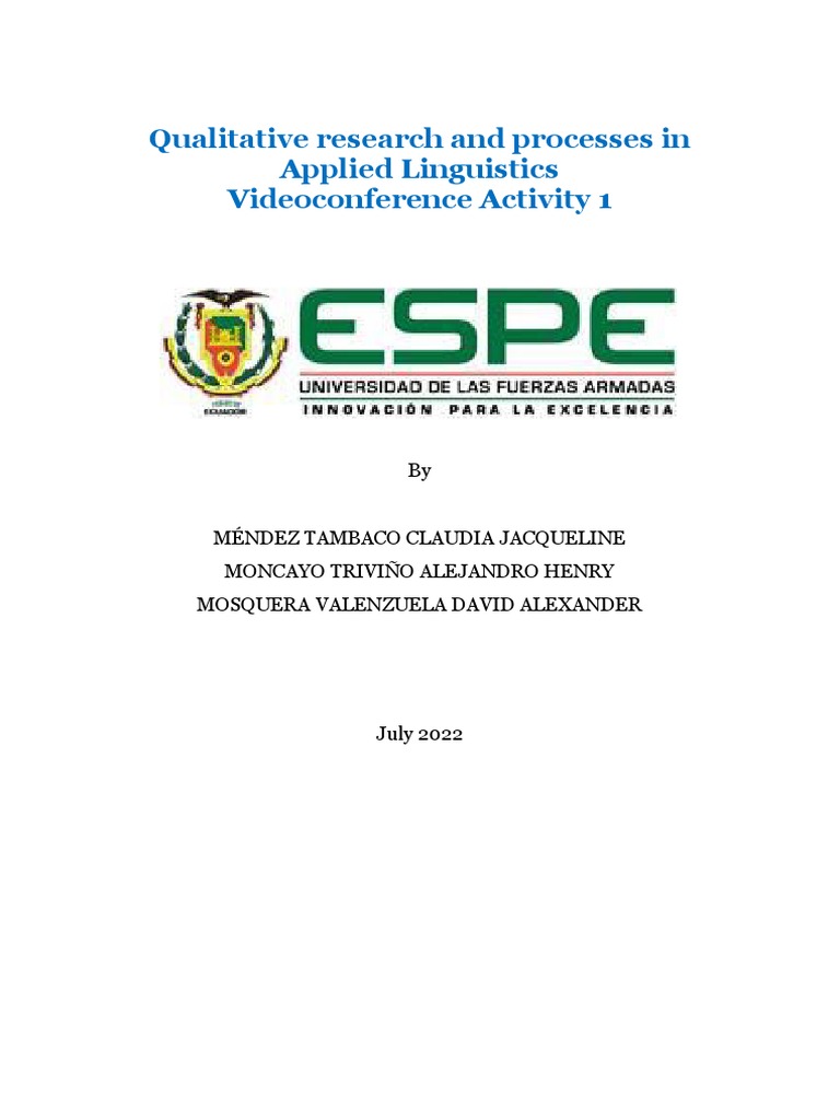 Qualitative Research in Applied Linguistics | PDF