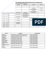 Tabela de Horários Das Modalidades de Educação Física Curricular I