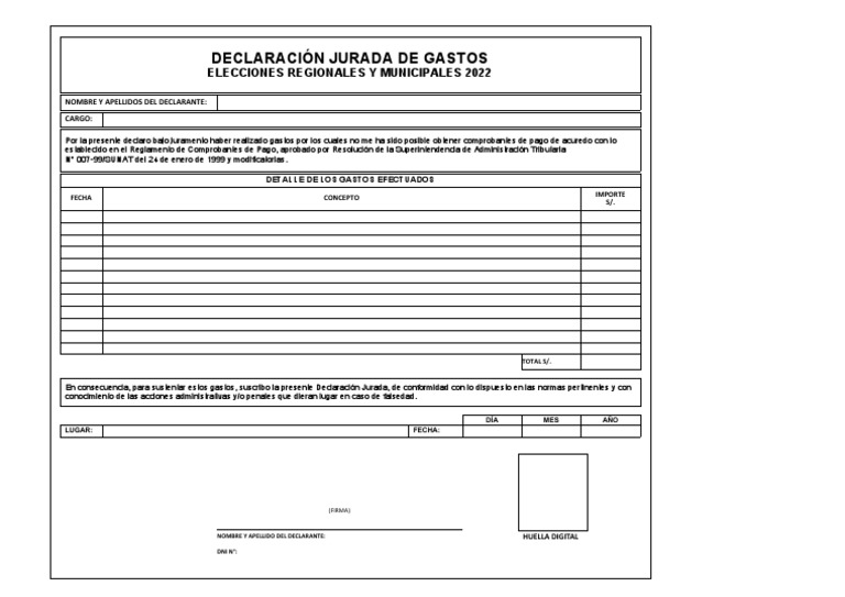 Modelo de Declaración Jurada de Gastos | PDF