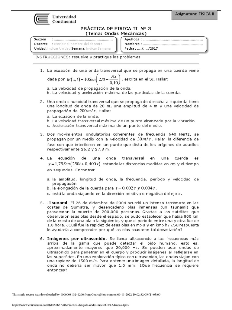 Practica Dirigida Ondas Mec Nicas 1 PDF | PDF | Olas | Frecuencia