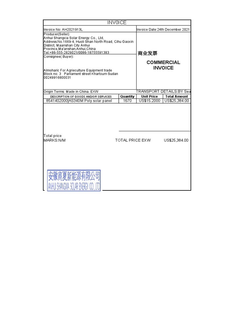 Solar Panel Invoice AH2021913L | PDF