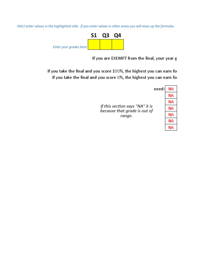 Final Grade Calculator PDF