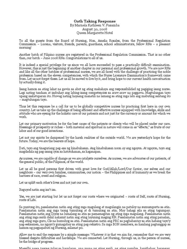 Oath Taking Response Nursing Employment