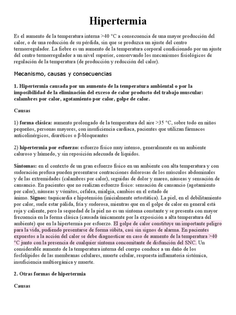 Hipertermia: Causas y Síntomas | PDF | Termorregulación | Hipertermia