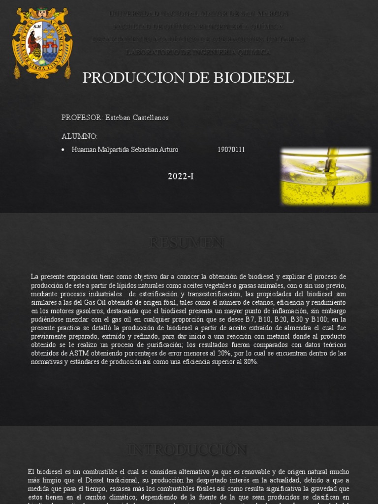 Producción de Biodiesel a partir de Aceite de Almendra | PDF ...