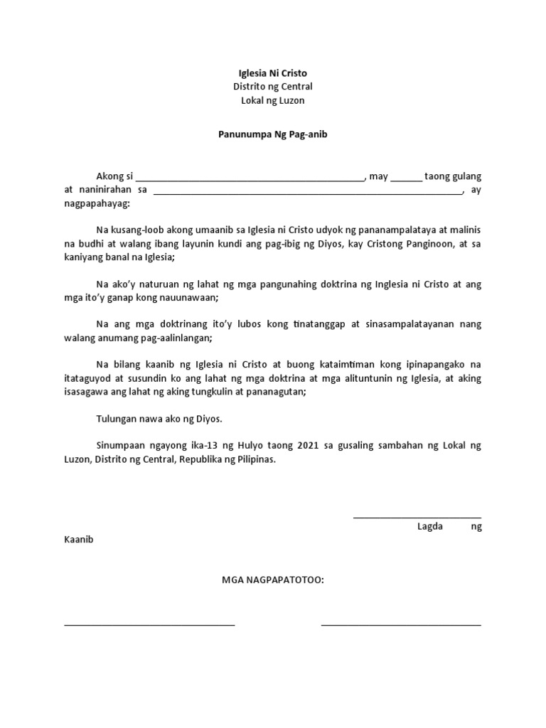 Iglesia Ni Cristo-Panunumpa NG Pag-Anib | PDF