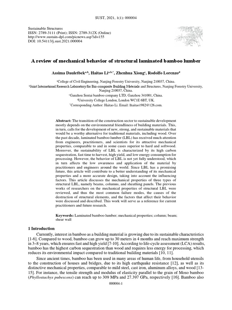 A Review of Mechanical Behavior of Structural Laminated Bamboo Lumber ...