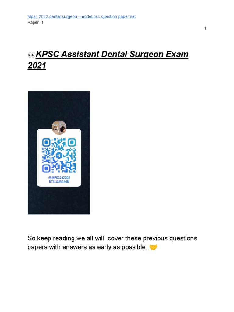 ?KPSC Assistant Dental Surgeon Exam 2021 PDF Orthodontics Medical