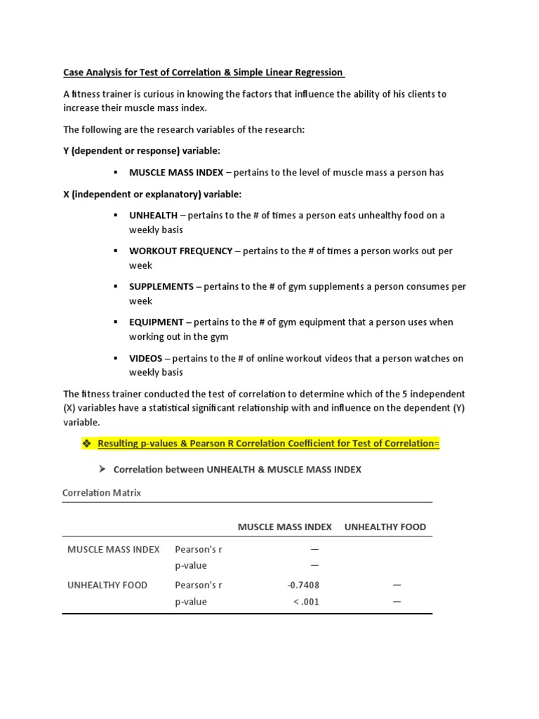 Case Analysis For Test of Correlation & Simple Linear Regression ...