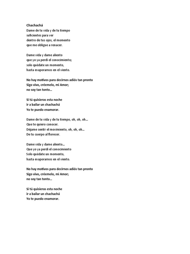 Letra de Chachachá: Amor y baile | PDF