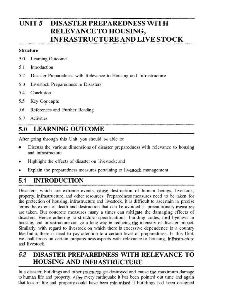 Disaster Preparedness With Relevance To Housing Infrastructure And
