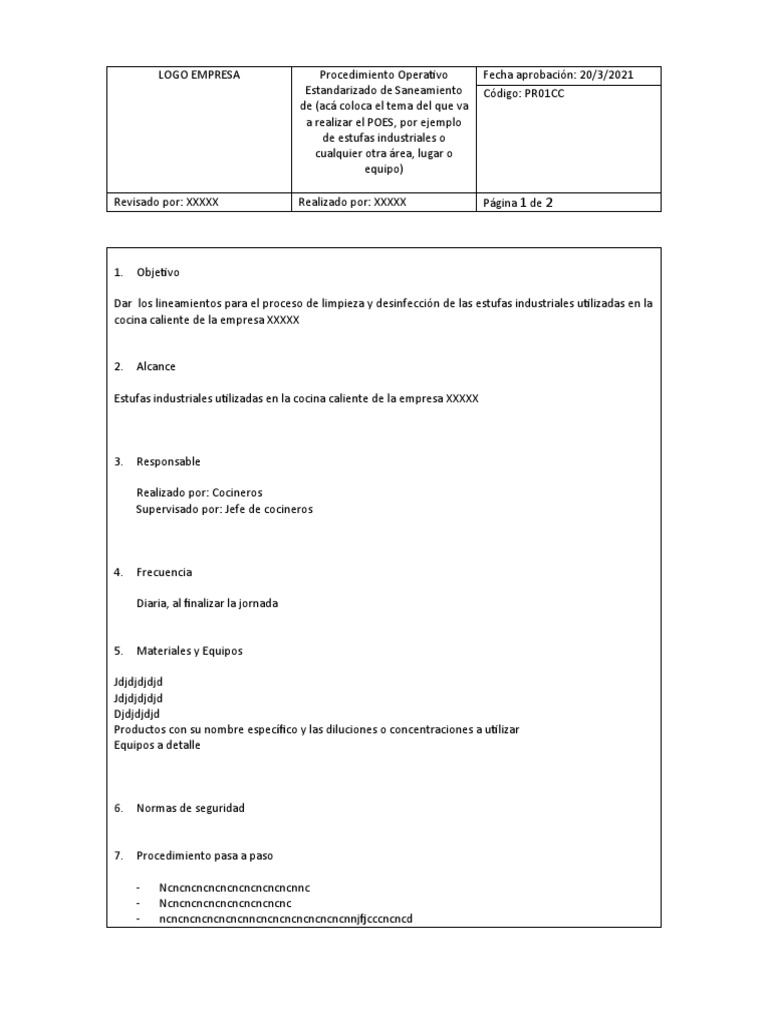 Formato para Tarea de POES | PDF