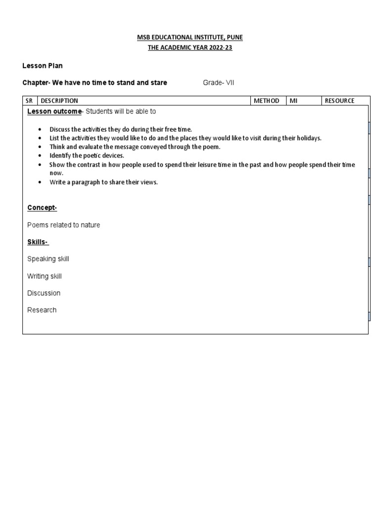 We Have No Time To Stand and Stare and Vacation Planning PDF