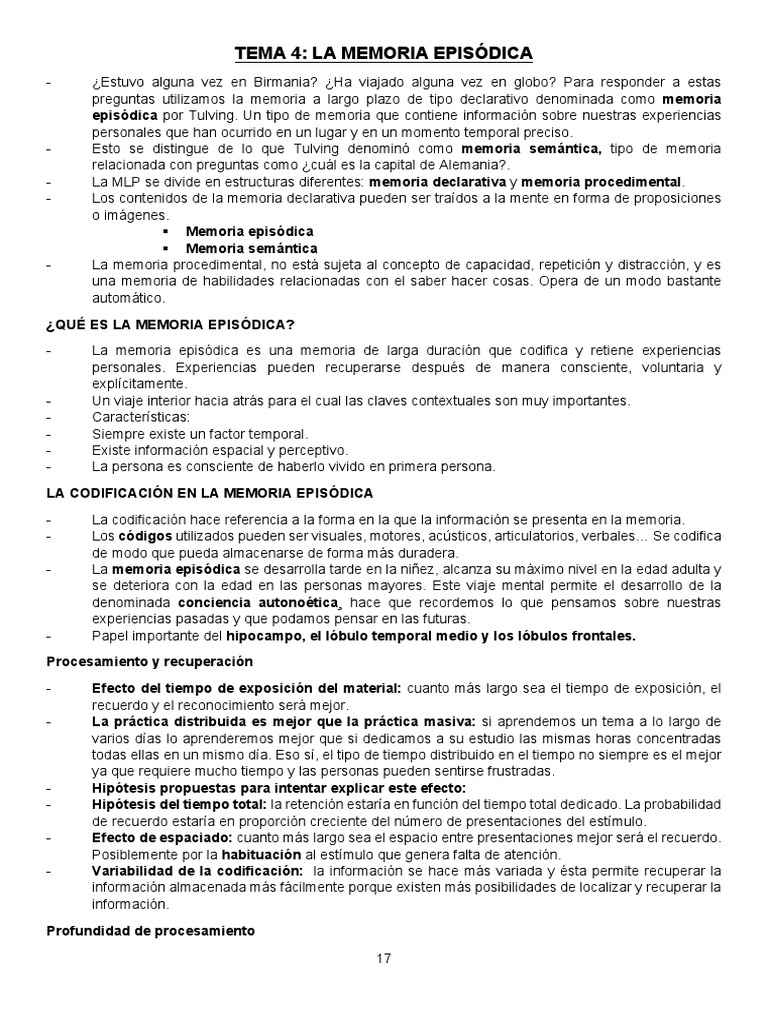 Tema 4 Psicología De La Memoria Uned Descargar Gratis Pdf Memoria