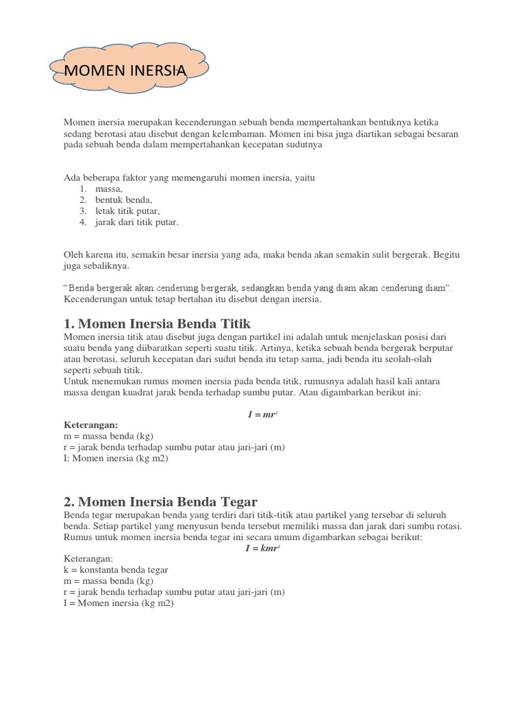 Pengertian dan Rumus Momen Inersia | PDF