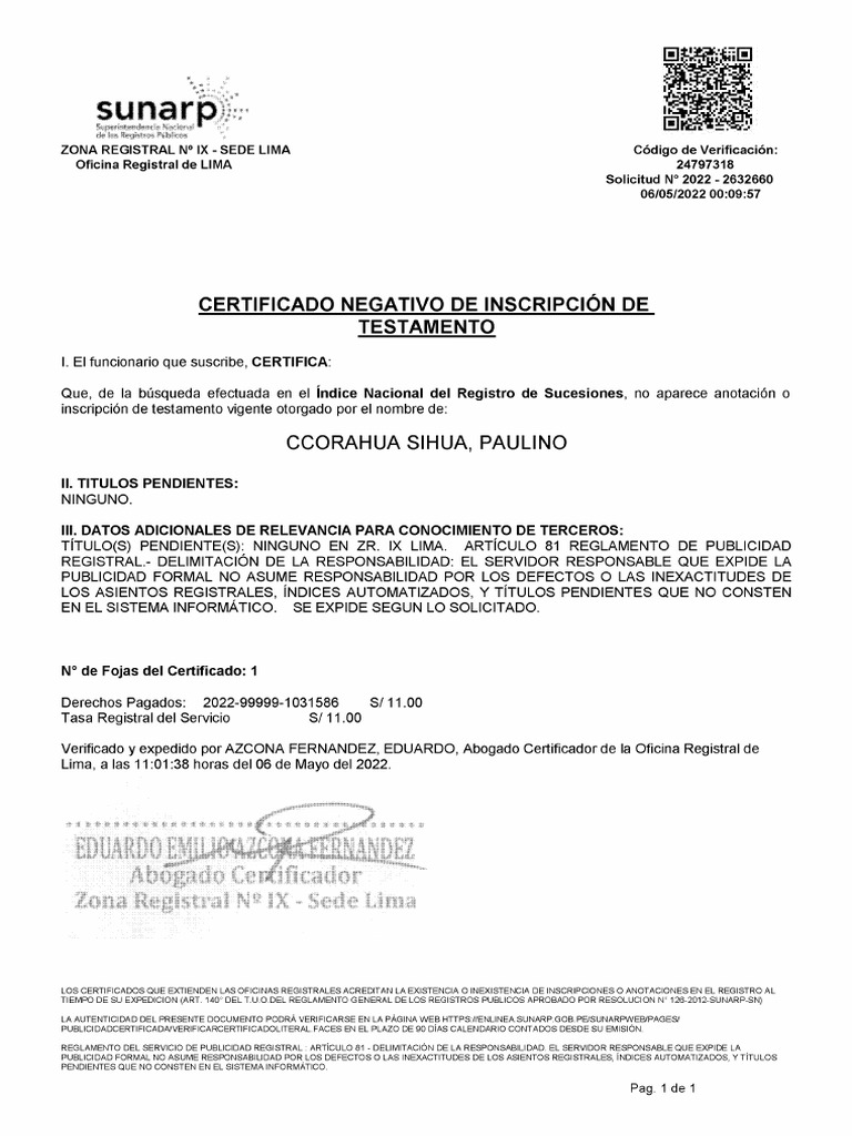 Certificado Negativo de Testamento PDF