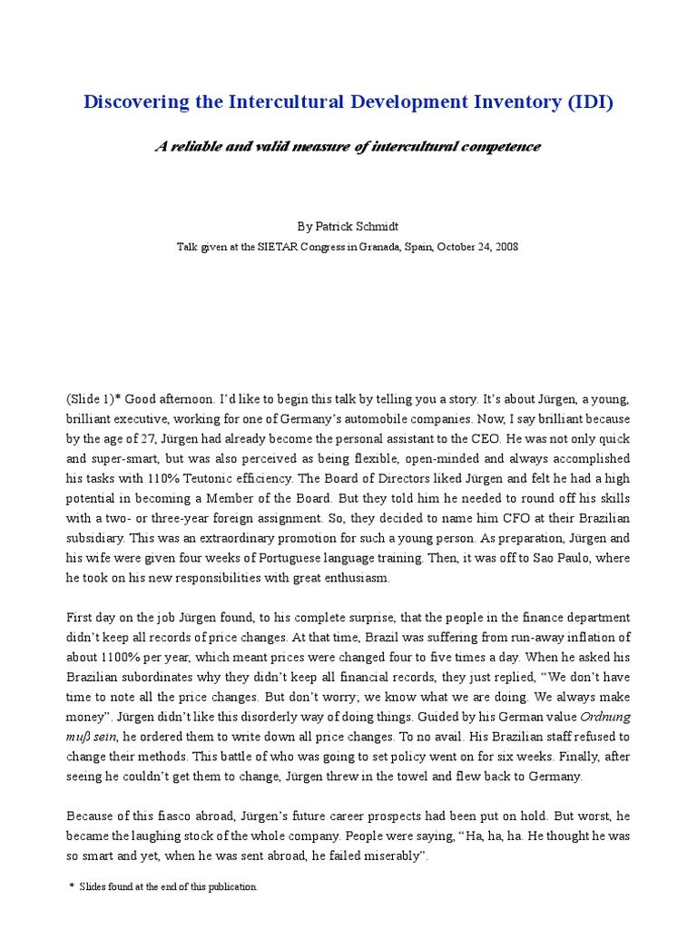 Understanding the Intercultural Development Inventory | PDF | Cross ...