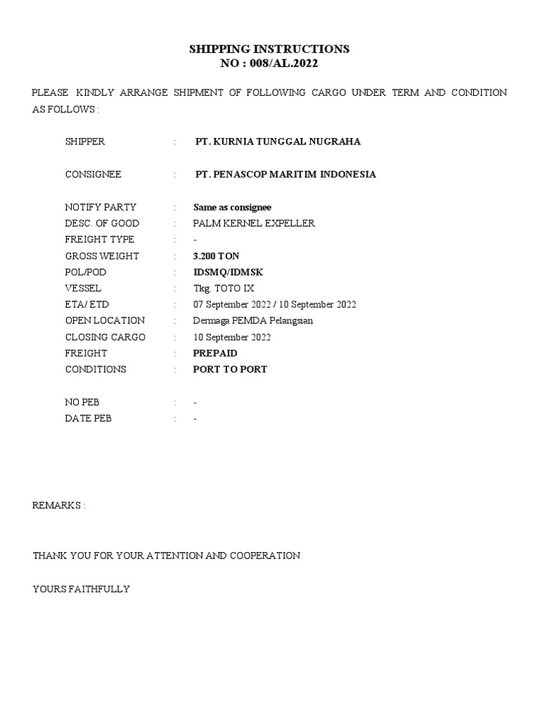 SHIPPING INSTRUCTIONS PDF