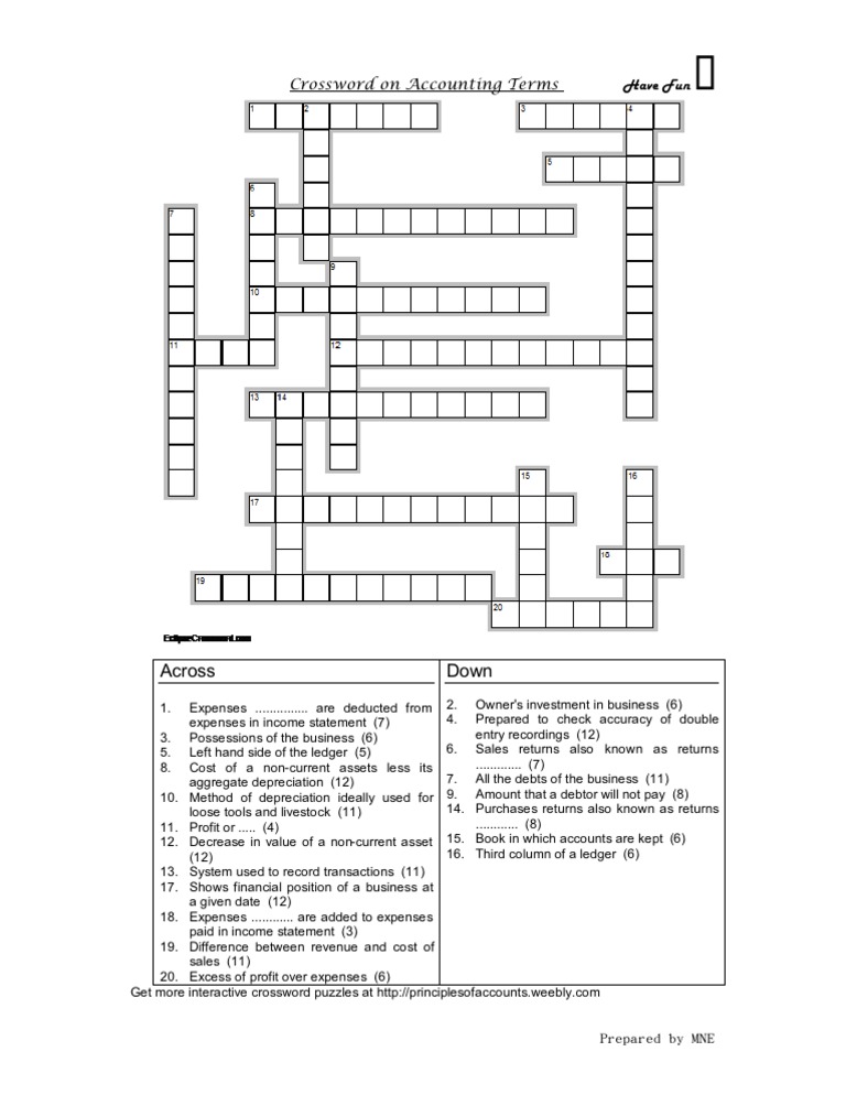 Accounting Terms Crossword Beginners