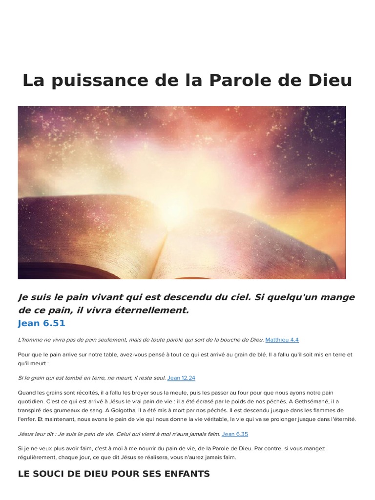 La Puissance de La Parole de Dieu | PDF | Pains | Dieu