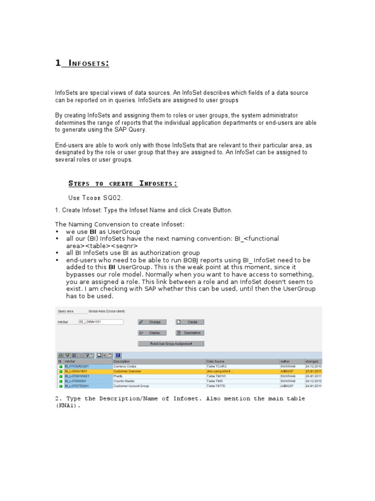 Infosets Creation Steps | PDF