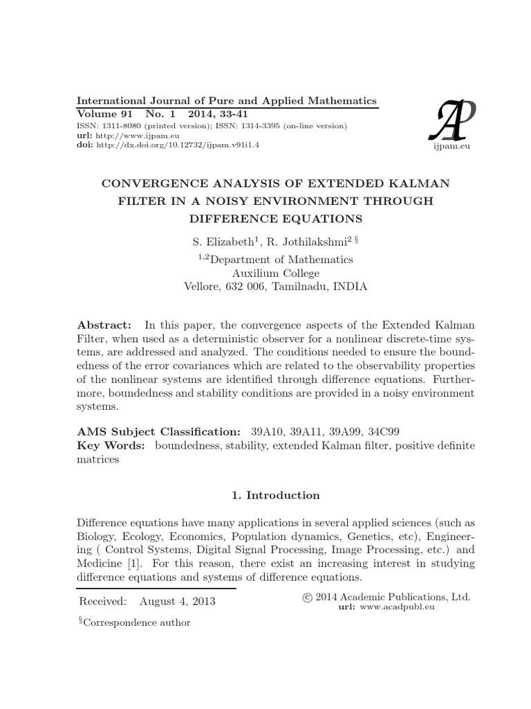 Convergence Analysis of Extended Kalman | PDF | Kalman Filter | Mathematics