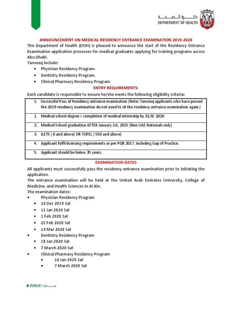 Medical Residency Entrance Examination PDF Residency (Medicine) Medical School