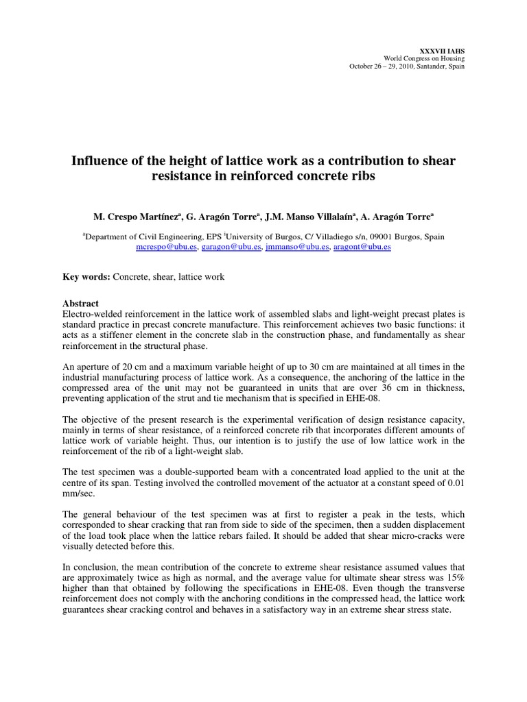Experimental verification of the shear resistance capacity of