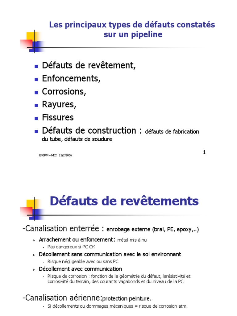 Défauts de Revêtement, Enfoncements, Corrosions, Rayures, Fissures ...