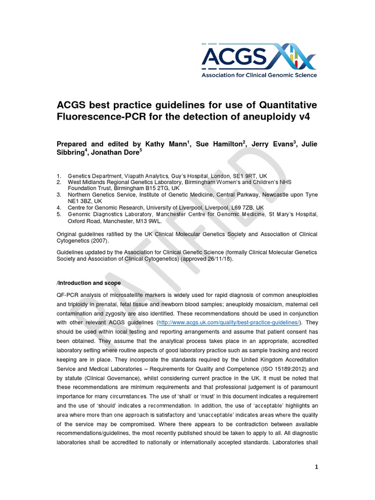 ACGS Guidelines for QF-PCR Testing | PDF | Polymerase Chain Reaction ...