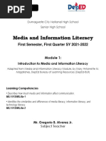 Q1 W1 Introduction To Media and Information Literacy