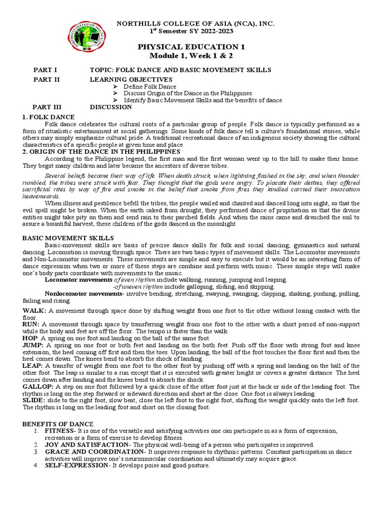 P E 2 Fundamental Rhythmic Activities And Self Testing Activity Pdf